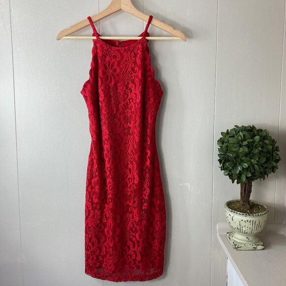BCX Dress Red Halter Lace Dress Size 7 - Picture 8 of 8